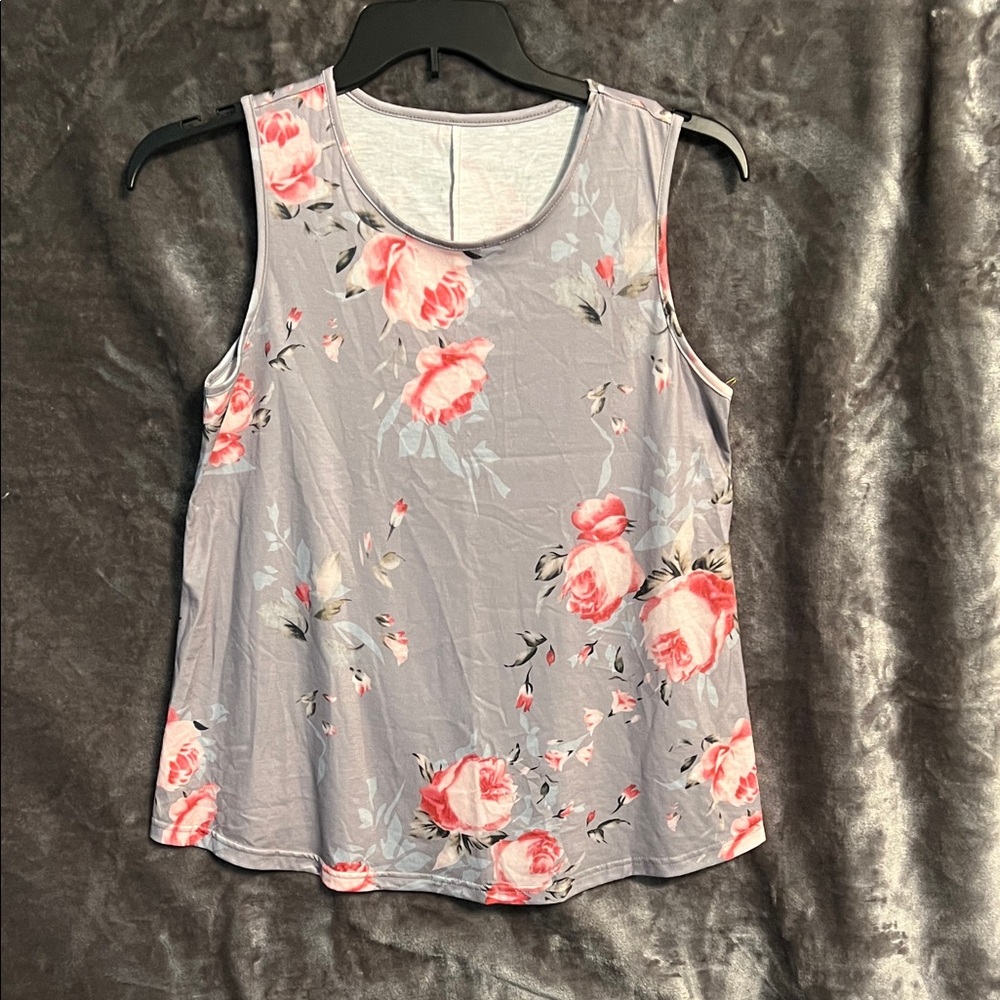 Floral Sleeveless Top - Gray and Pink